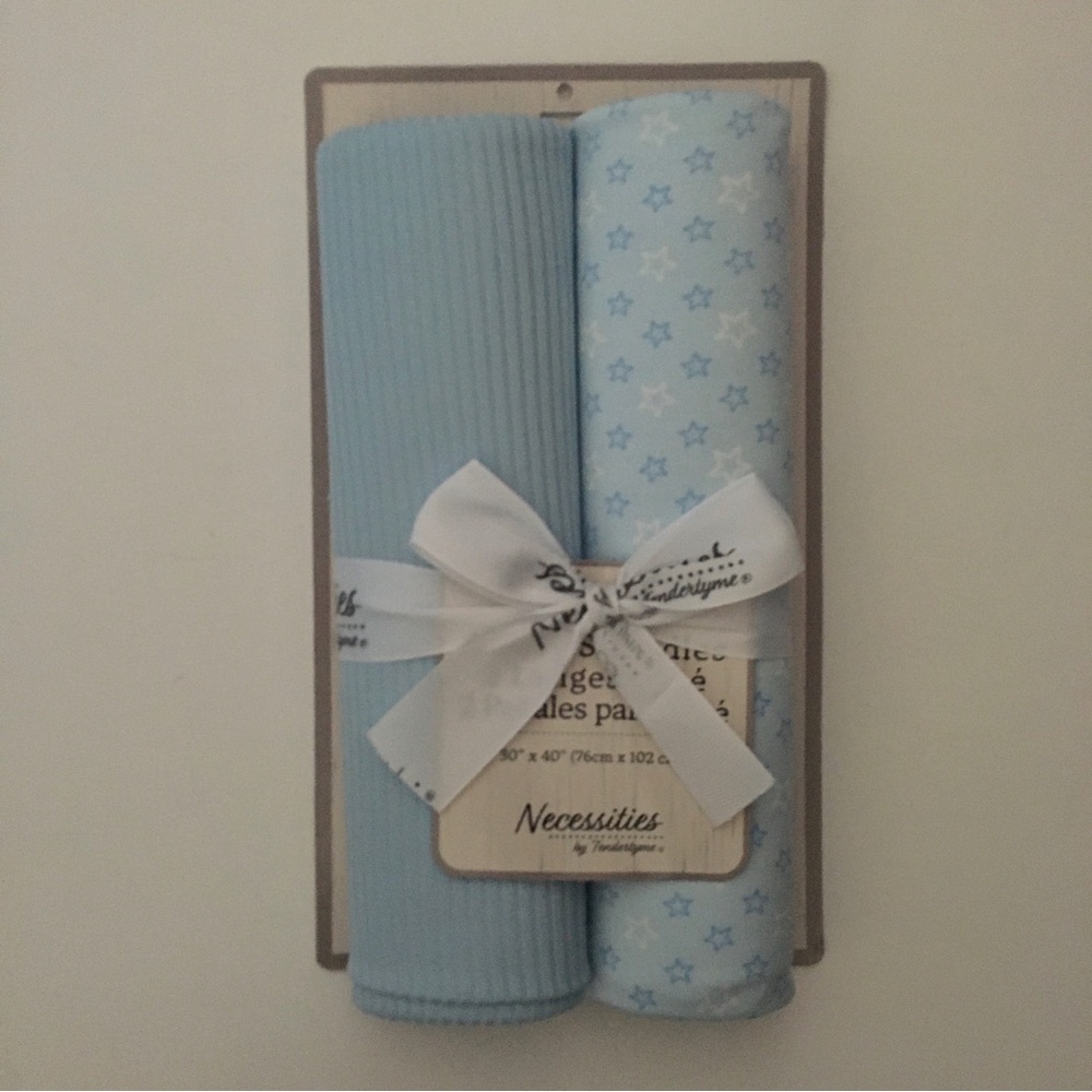 NEW Baby Blankets Blue Stars and Solid Color 2 pk Baby Gift | Tendertyme